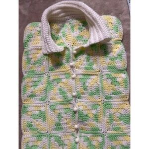 Handmade Crochet Granny Square Doll Sleep Sack Pastel Green Yellow White Button